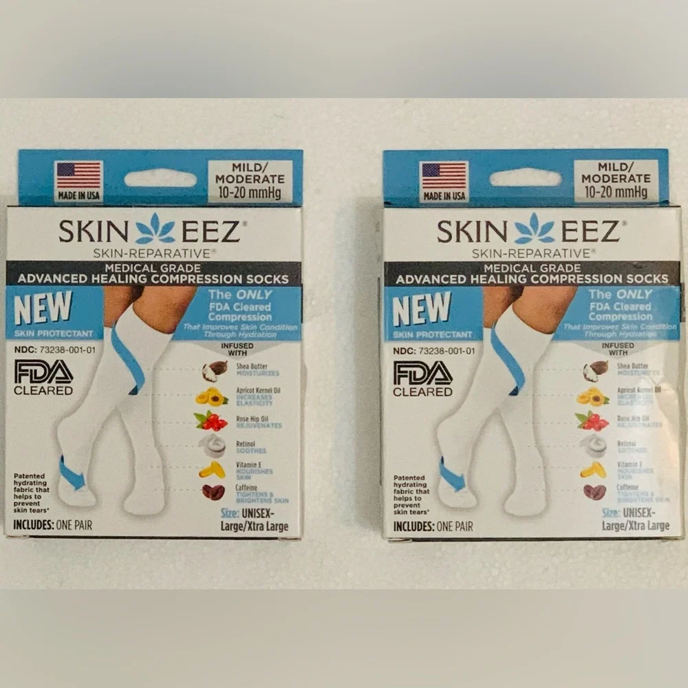 SKINEEZ white large/X Large skin-reparative hydrating compression socks unisex